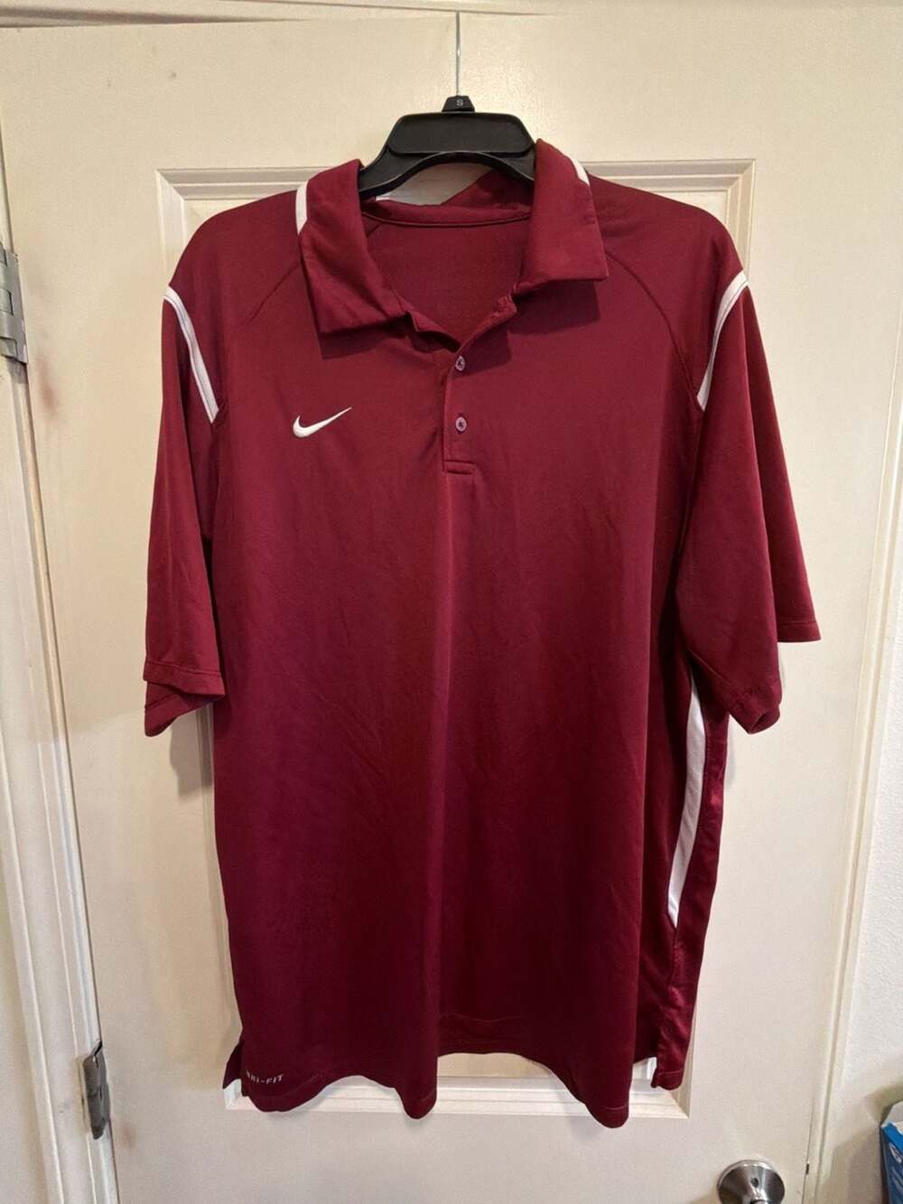 Nike Dri-FIT Men's Maroon Golf Polo Shirt with White Stripe Accents